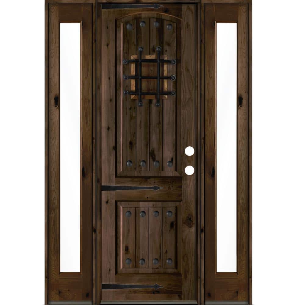 58 in. x 96 in. Mediterranean Knotty Alder Left-Hand/Inswing Clear Glass Black Stain Wood Prehung Front Door w/Sidelite price history on PriceWatchPro