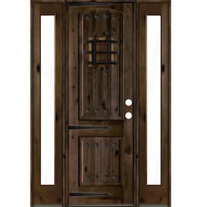58 in. x 96 in. Mediterranean Knotty Alder Left-Hand/Inswing Clear Glass Black Stain Wood Prehung Front Door w/Sidelite