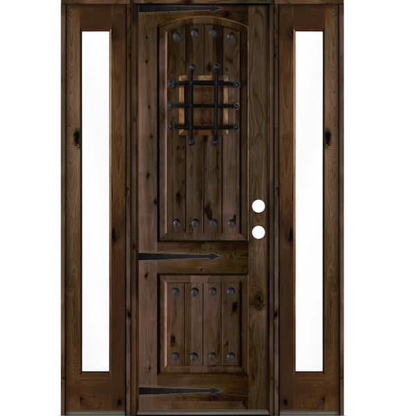 Krosswood Doors 58 in. x 96 in. Mediterranean Knotty Alder Left-Hand/Inswing Clear Glass Black Stain Wood Prehung Front Door w/Sidelite