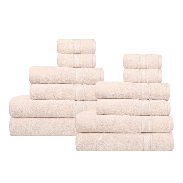 A1 Home Collections A1HC 500 GSM Duet Technology 100% Cotton Ring Spun Peach Blush Quick Dry Low Lint Highly Absorbent 12-Piece Towel Set