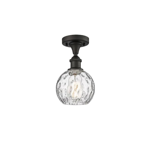 Athens Water Glass 6 in. 1-Light Oil Rubbed Bronze Industrial Semi-Flush Mount with Clear Glass Shade