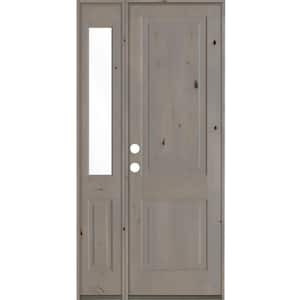 44 in. x 96 in. Rustic knotty alder 2-Panel Right-Hand/Inswing Clear Glass Grey Stain Wood Prehung Front Door w/Sidelite