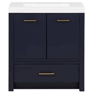 Hertford 31 in. W x 19 in. D x 34 in. H Single Sink Freestanding Bath Vanity in Deep Blue with White Cultured Marble Top