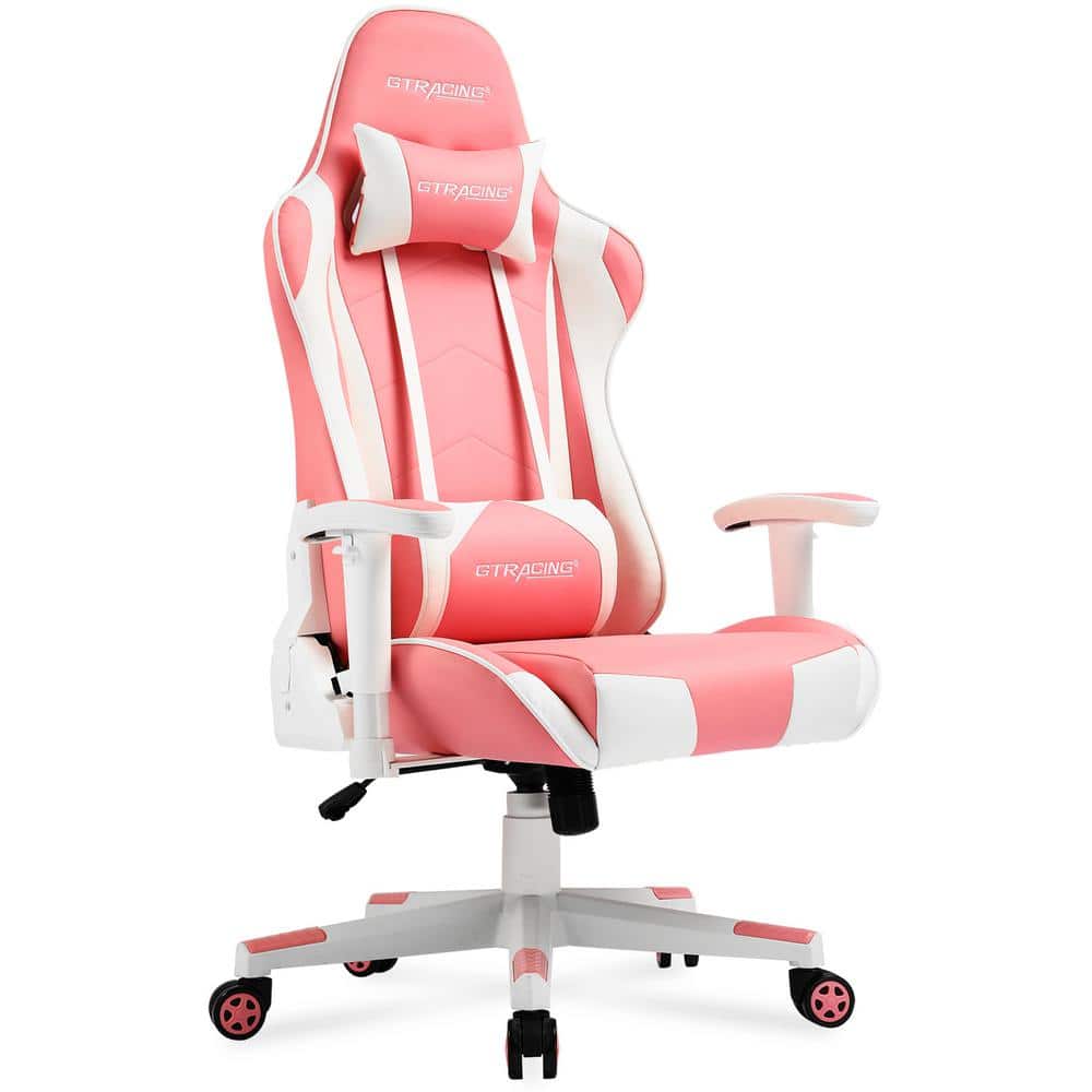 LUCKLIFE Gaming Chair with Footrest and Ergonomic Lumbar Massage Pillow,  Pink