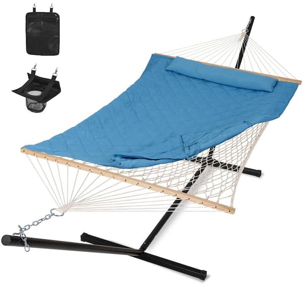 Atesun 12 ft. Quilted Rope Hammock Pad and Pillow with Stand, Cloisonne