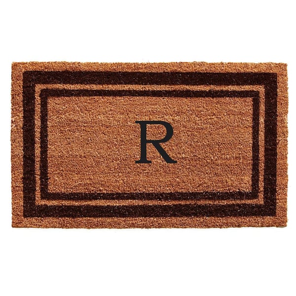 Brown Border Monogram Door Mat 24 in. x 36 in. (Letter R)