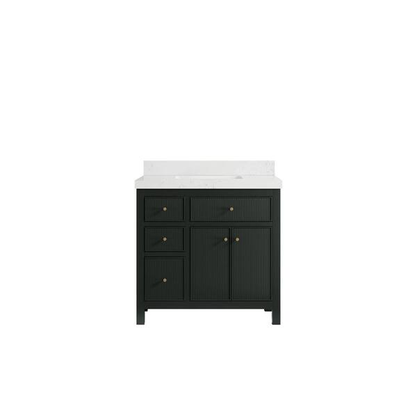 Willow Collections Sonoma 36 in. W x 22 in.D x 36 in. H Single Sink Bath Vanity Center in Dark Green with 2 in.Empira Quartz Top