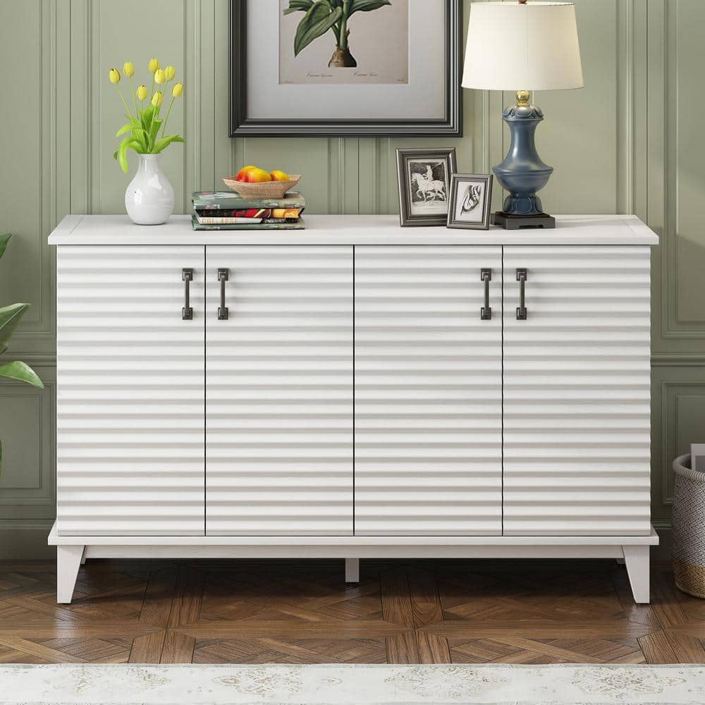 60 in. W x 18 in. D x 36 in. H White Linen Cabinet Sideboard with 4 Door La