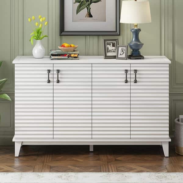 Unbranded 60 in. W x 18 in. D x 36 in. H White Linen Cabinet Sideboard with 4 Door Large Storage for Kitchen, Living Room