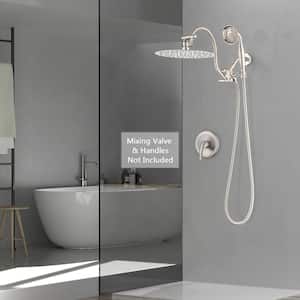 2-Spray 10 in. Dual Shower Head Wall Mount Fixed and Handheld Shower Head 1.5 GPM in Brushed Nickel (Valve Not Included)