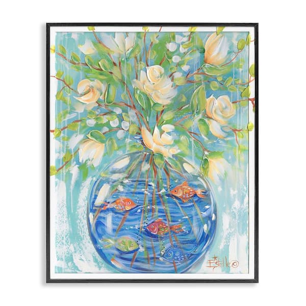Fish Bowl Bouquet by Estelle Grengs Black Framed Nature Giclee Art Print 14 in. x 11 in.