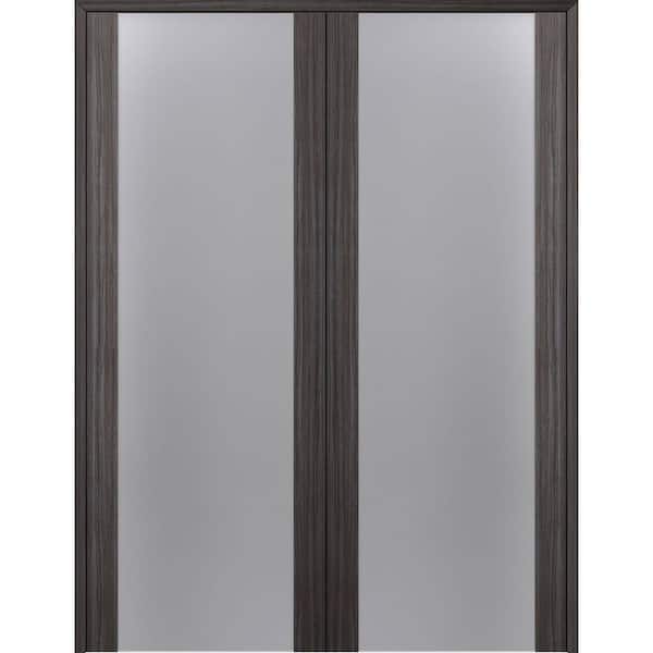 Belldinni Paola 202 48" x 96" Both Active Full Lite Frosted Glass Gray Oak Finished Wood Composite Double Prehung French Door