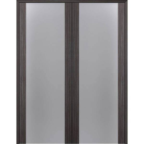 Belldinni Paola 202 64" x 84" Both Active Full Lite Frosted Glass Gray Oak Finished Wood Composite Double Prehung French Door