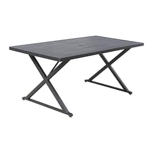 67 in. x 35 in. Metal Steel Outdoor Dining Table with 1.57 in. Umbrella Hole