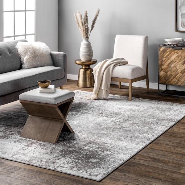 Jade Light Grey 4 ft. 3 in. x 6 ft. Faded Abstract Indoor Area Rug