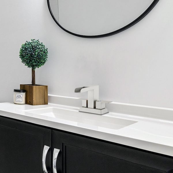 304 stainless steel 4 in. Centerset Double Handle Bathroom Faucet with Drain Kit Included in Nickel