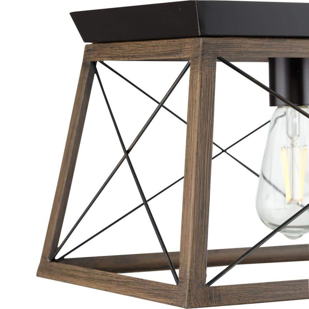 Antique Bronze 5-Light Linear Chandelier with Faux Wood Frame