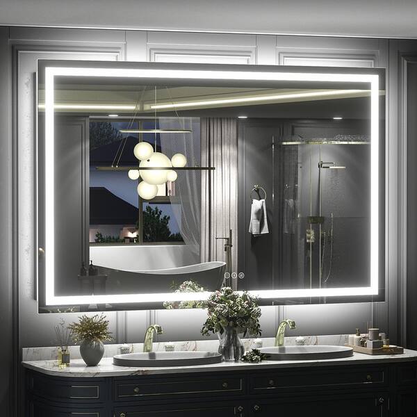 Apmir 57 in. W x 36 in. H Rectangular Frameless Front and Back LED Lighted Anti-Fog Tempered Glass Wall Bathroom Vanity Mirror