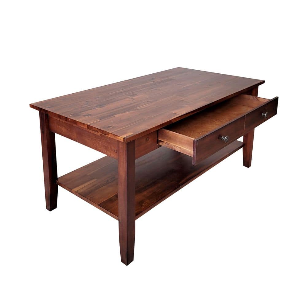 Solid Acacia Wood Rectangular Coffee Table with Storage