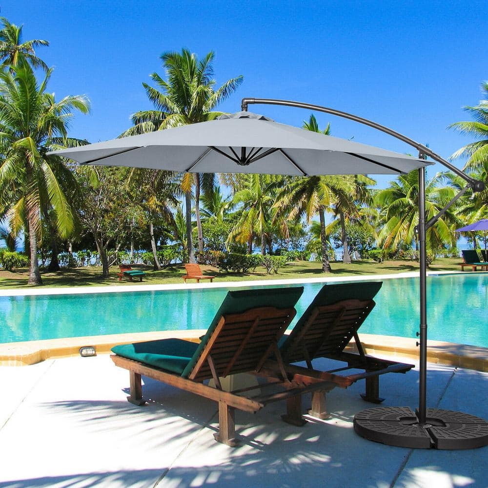 10ft Gray Polyester Patio Offset Umbrella with Iron Frame