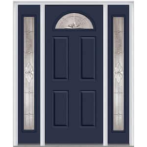 64.5 in. x 81.75 in. Heirlooms Left-Hand Inswing 1/4-Lite Decorative Painted Steel Prehung Front Door with Sidelites