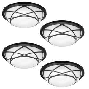 15 in. Matte Black Selectable LED Flush Mount Metal Design Hospitality Ceiling Light 1200 Lumens 3 CCT (4-Pack)