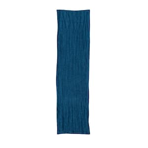 14 in. W x 108 in. L Denim Blue Solid Stonewashed Linen Table Runner