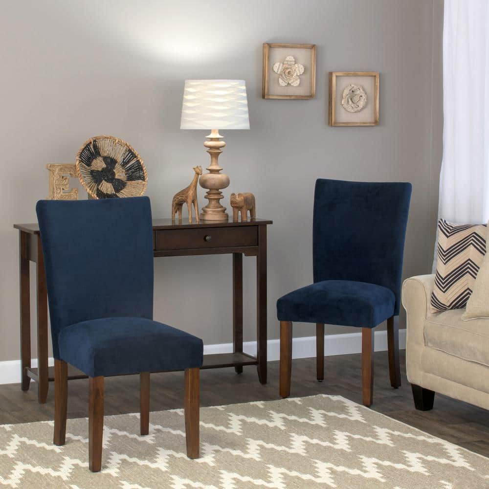 Navy Velvet Upholstered Parsons Side Chair with Wood Legs