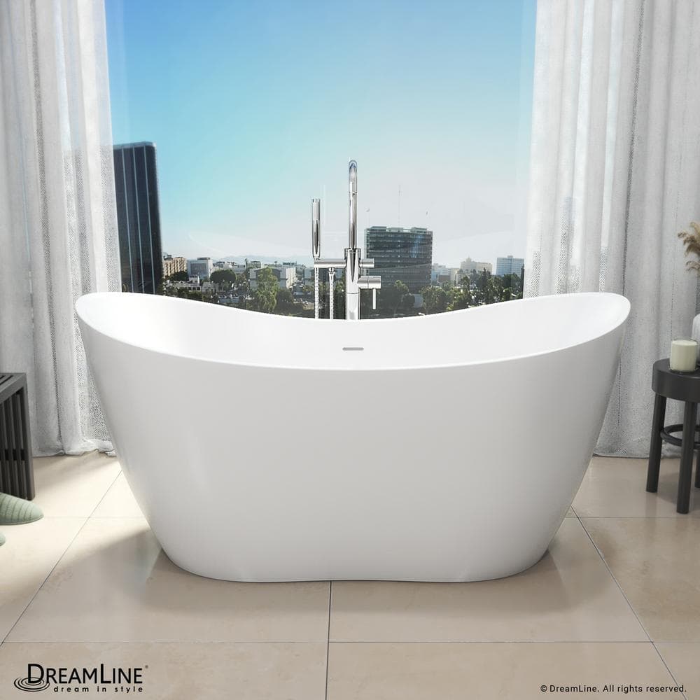 Nile 28" White Acrylic Freestanding Bathtub with Brushed Nickel Drain