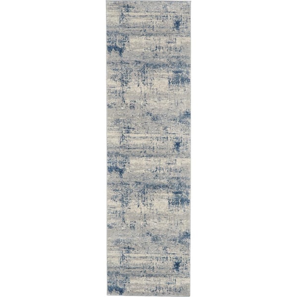 Nourison Rustic Textures Ivory/Blue 2 ft. x 8 ft. Abstract Contemporary Kitchen Runner Area Rug