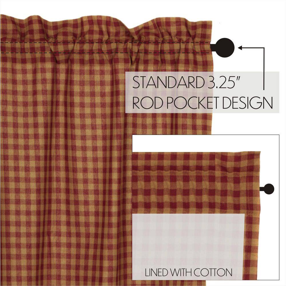 Burgundy Check Cotton Rod Pocket Window Panels with Tie Backs