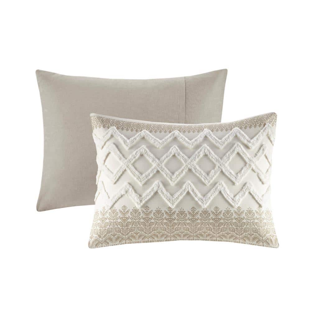 Mila Taupe Cotton Full/Queen Duvet Cover Set with Chenille