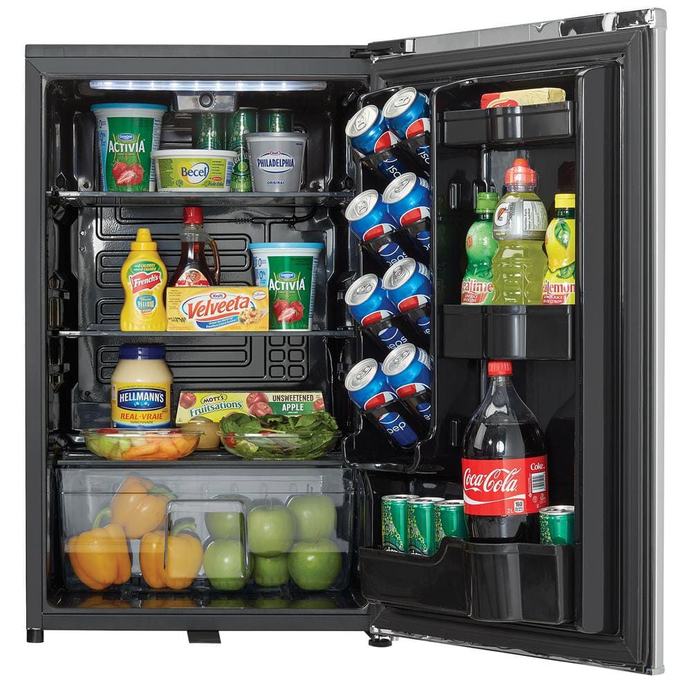 Silver and Black 4.4 cu. ft. Freestanding Mini Fridge with Chrome Handle