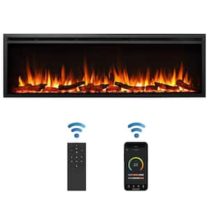 60 in. Wall Recessed and Wall Mounted Electric Fireplace in Black with Touch Control Panel and Remote Control