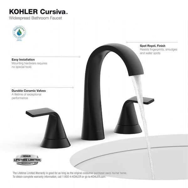 Kohler Cursiva 8 In Widespread 2 Handle Bathroom Faucet Matte Black K R30579 4d Bl The Home Depot - Widespread Bathroom Sink Faucet Black