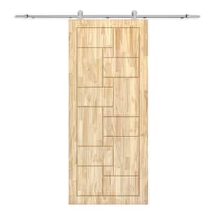 36 in. x 80 in. Natural Solid Wood Unfinished Interior Sliding Barn Door with Hardware Kit