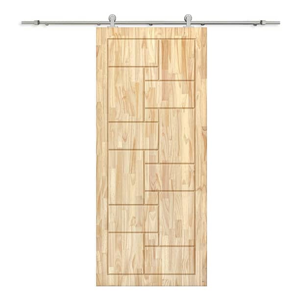 CALHOME 30 in. x 96 in. Natural Pine Wood Unfinished Interior Sliding Barn Door with Hardware Kit