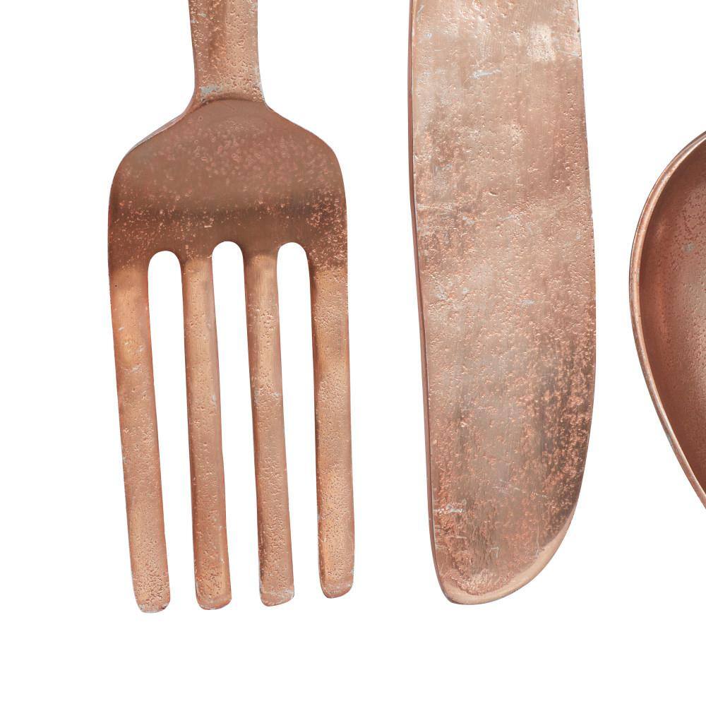Gold Aluminum Knife, Spoon, and Fork Wall Sculpture Set