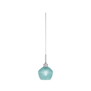 Albany 60-Watt 1-Light Brushed Nickel Pendant Mini Pendant Light Turquoise Textured Glass and Light Bulb Not Included