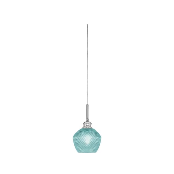 Unbranded Albany 60-Watt 1-Light Brushed Nickel Pendant Mini Pendant Light Turquoise Textured Glass and Light Bulb Not Included