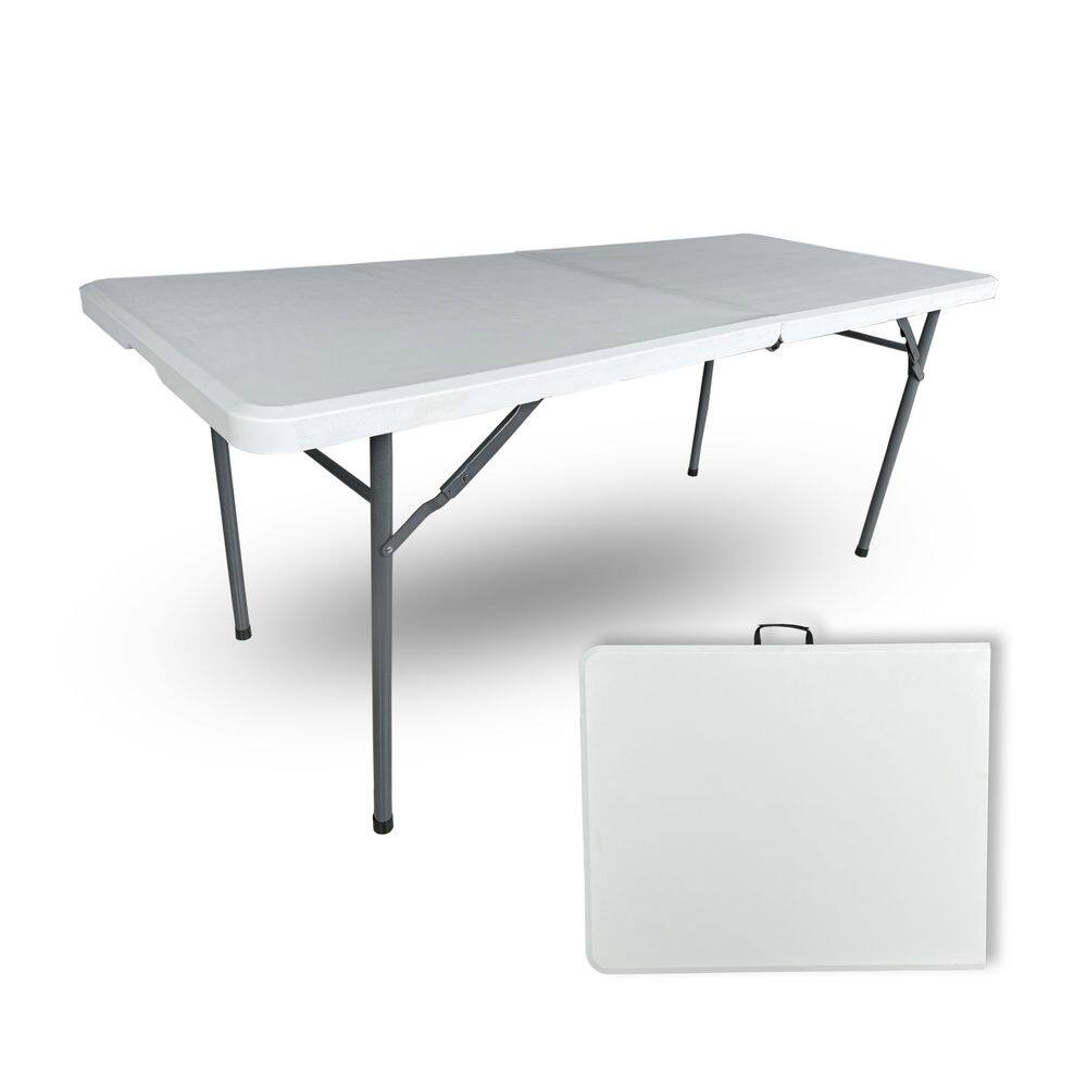 Tatayosi 6 ft. White Folding Utility Table Commercial Grade Folding