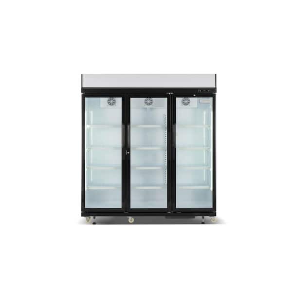 71 in. 49 cu. ft. Commercial Glass Triple Door Display Fridge (Black)
