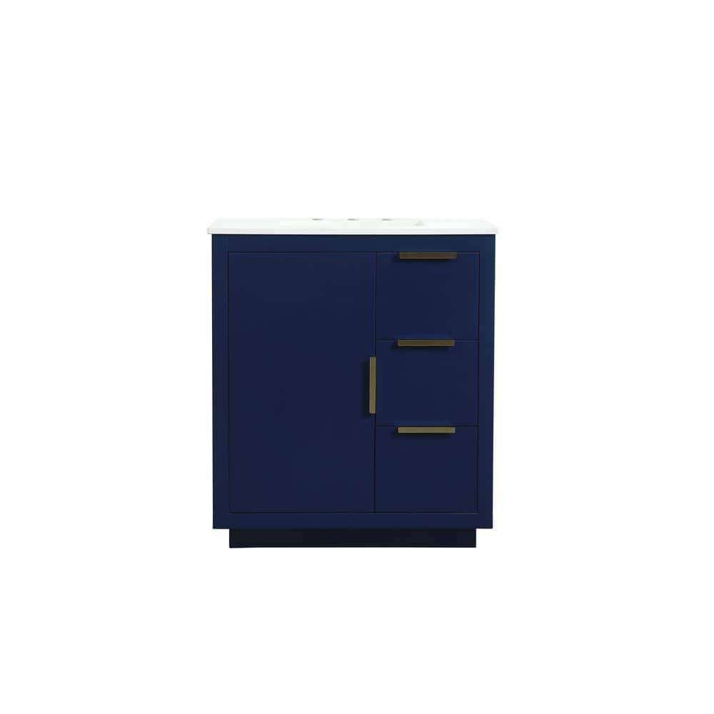 Timeless Home 30 in. W Single Bath Vanity in Blue with Engineered Stone Van