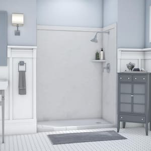 Adaptable 60 in. x 60 in. x 80 in. 9-Piece Easy Up Adhesive Alcove Shower Surround in Sea Salt