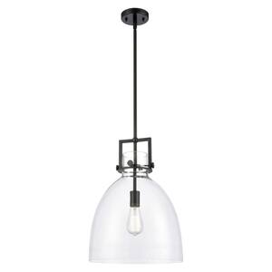 Newton Bell 100-Watt 1-Light Matte Black Shaded Mini Pendant Light with Clear Glass Shade