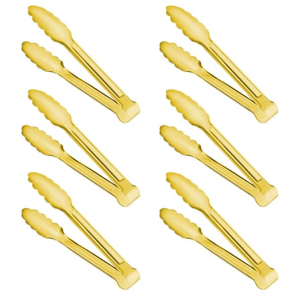 6-Piece Gold-Plated Stainless Steel 9 Inch Buffet Serving Tongs Set for Salad and Entertaining