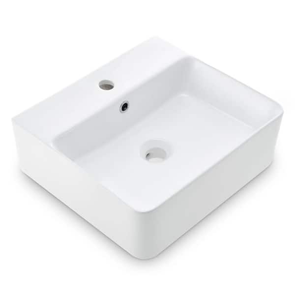 18.1 in. x 16.5 in. Porcelain Rectangle Wall Mounted Bathroom Sink, Mini Floating Bathroom Vessel Sinks