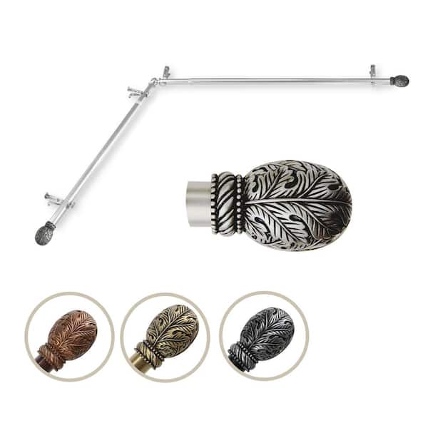 Rod Desyne 13/16" Dia Adjustable 66" to 120" Single Corner Window Curtain Rod in Satin Nickel with Forest Finials