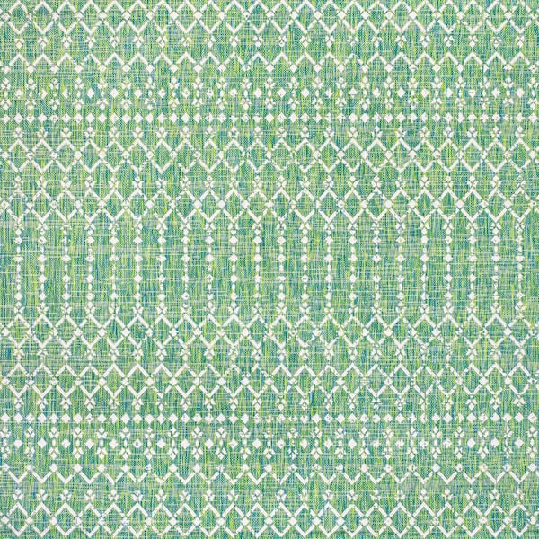 Ourika Moroccan Geometric Textured Weave Ivory/Green 5 ft. Square Indoor/Outdoor Area Rug