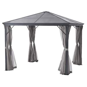 9.83 ft. x 9.83 ft. Black Aluminum Canopy Gazebo with Water-Resistant Fabric Curtains